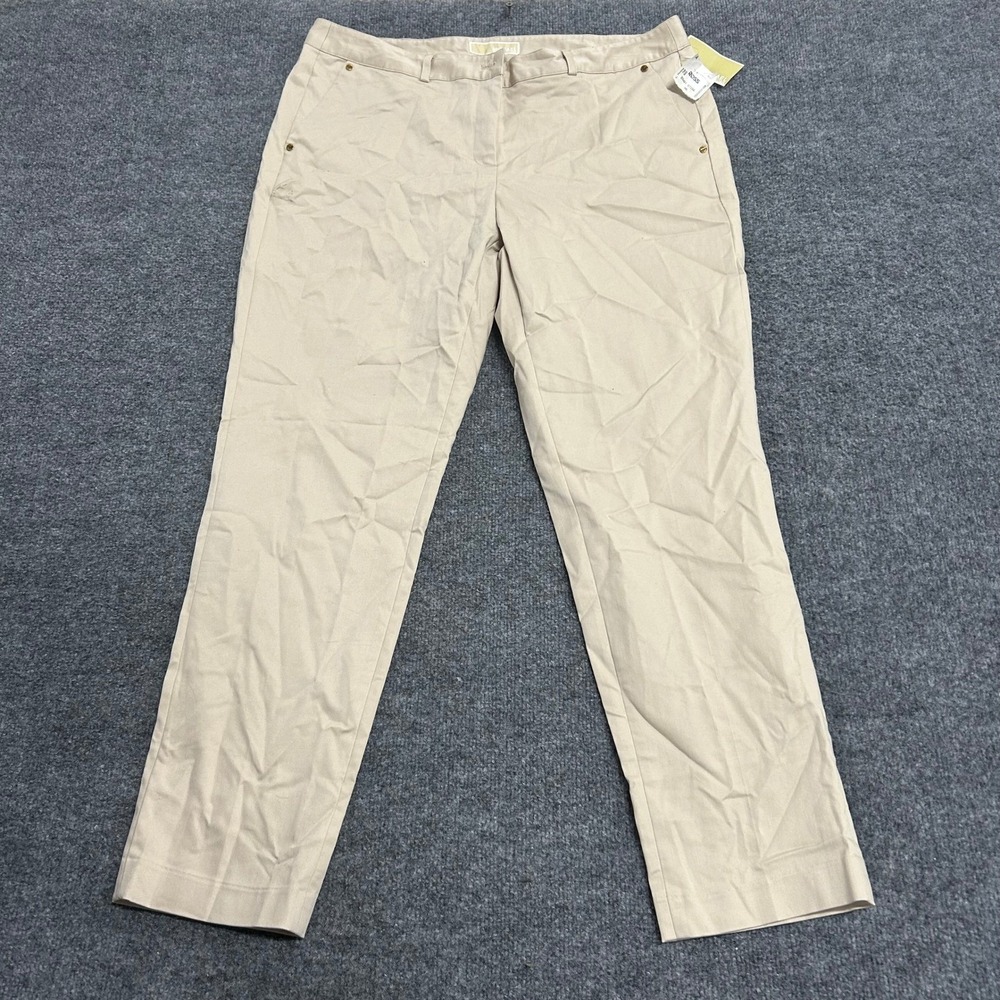 Michael Kors Pants Womens Size 14 Beige Chino Stretch Straight Leg Casual NWT